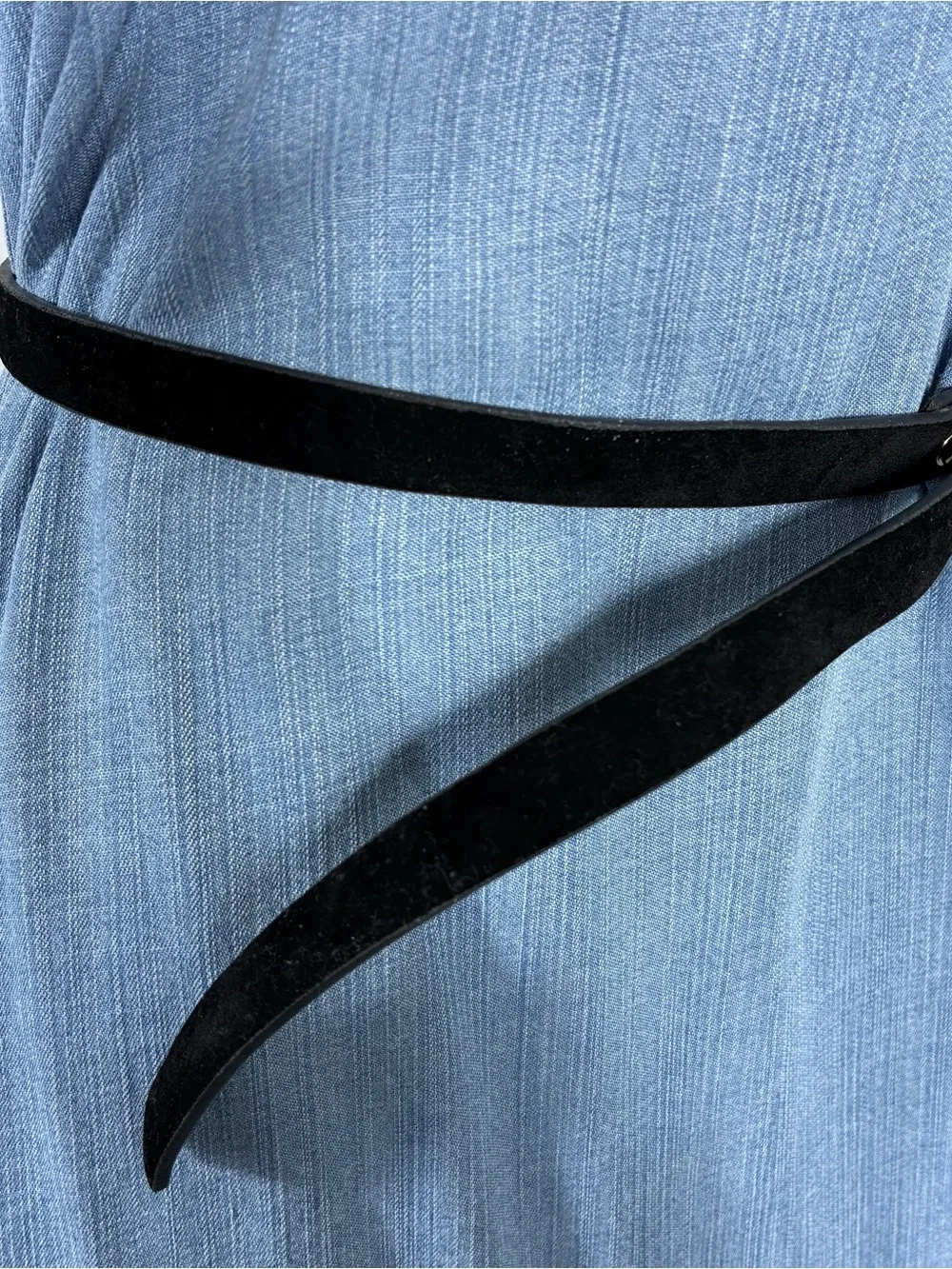 Womens belt black faux velvet very thin and cute perfect minimalist item 39”